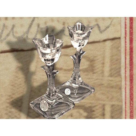 Vintage Toscani Antiques Ltd Tulip Candlesticks Set of Two 24% Lead Crystal 8" - Picture 9 of 10